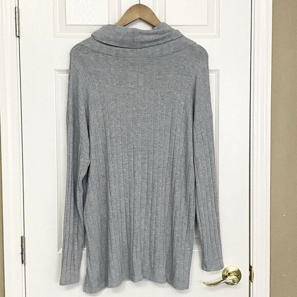 Andree by Unit Womens Size 1X Relaxed Fit Rib Knit Sweater Shirt Cowl Neck Gray - Picture 5 of 9